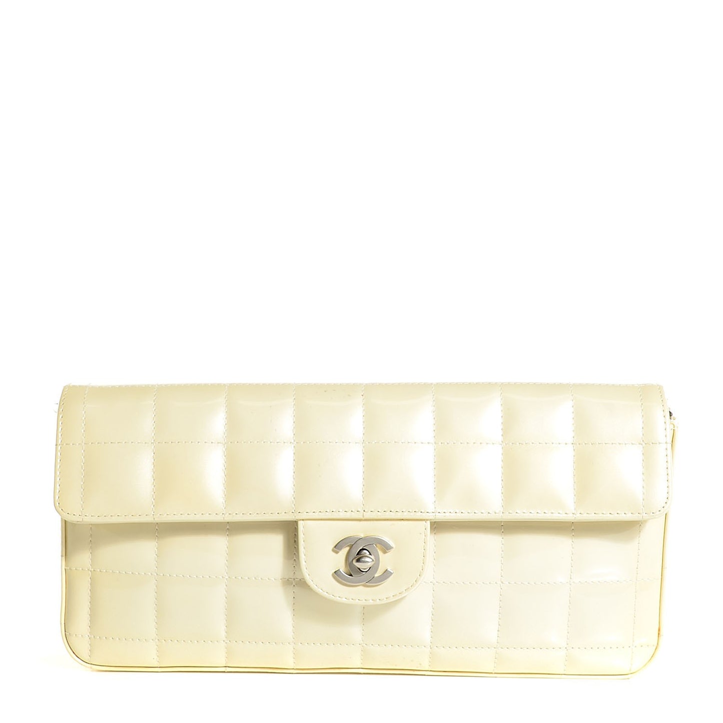 Patent Quilted East West Chocolate Bar Flap White