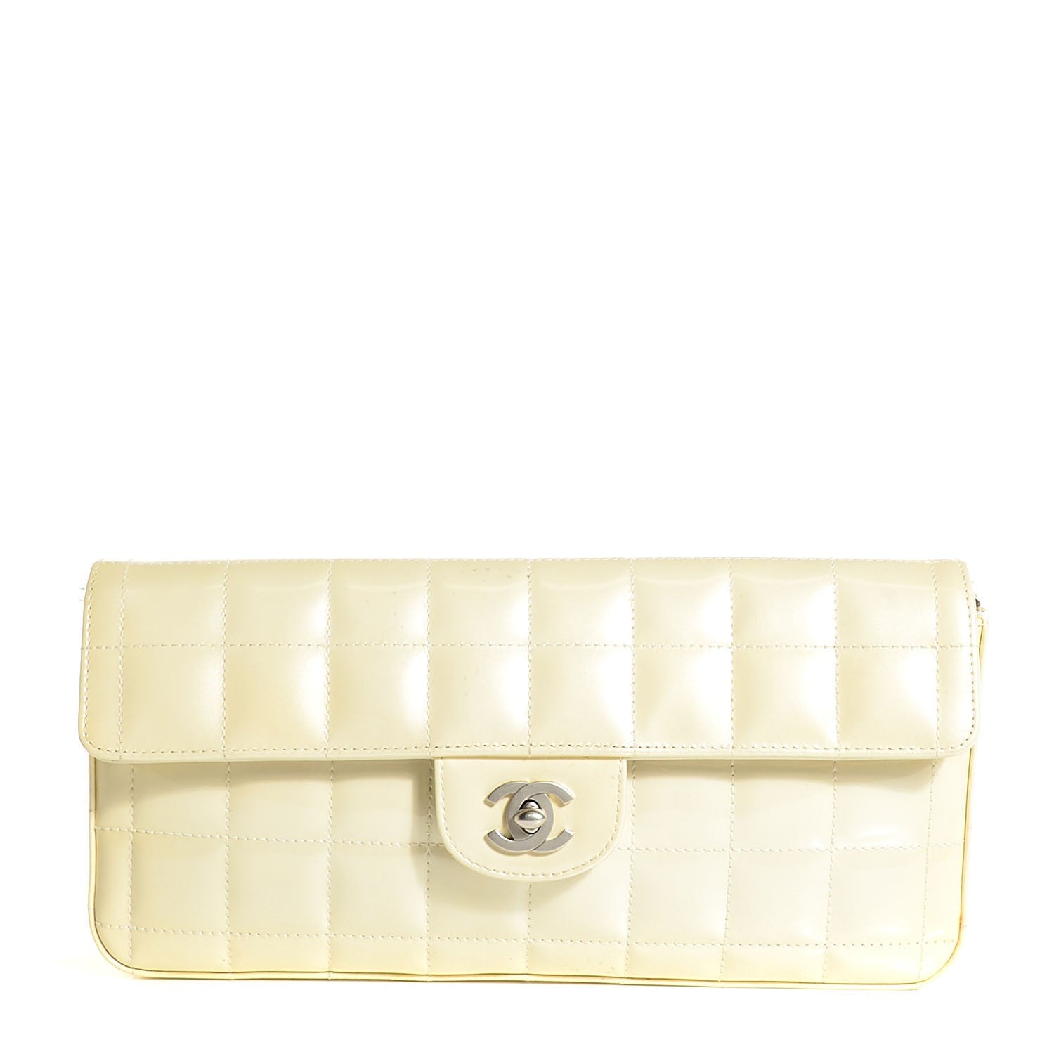 Chanel Patent Quilted East West Chocolate Bar Flap White 1 of 9