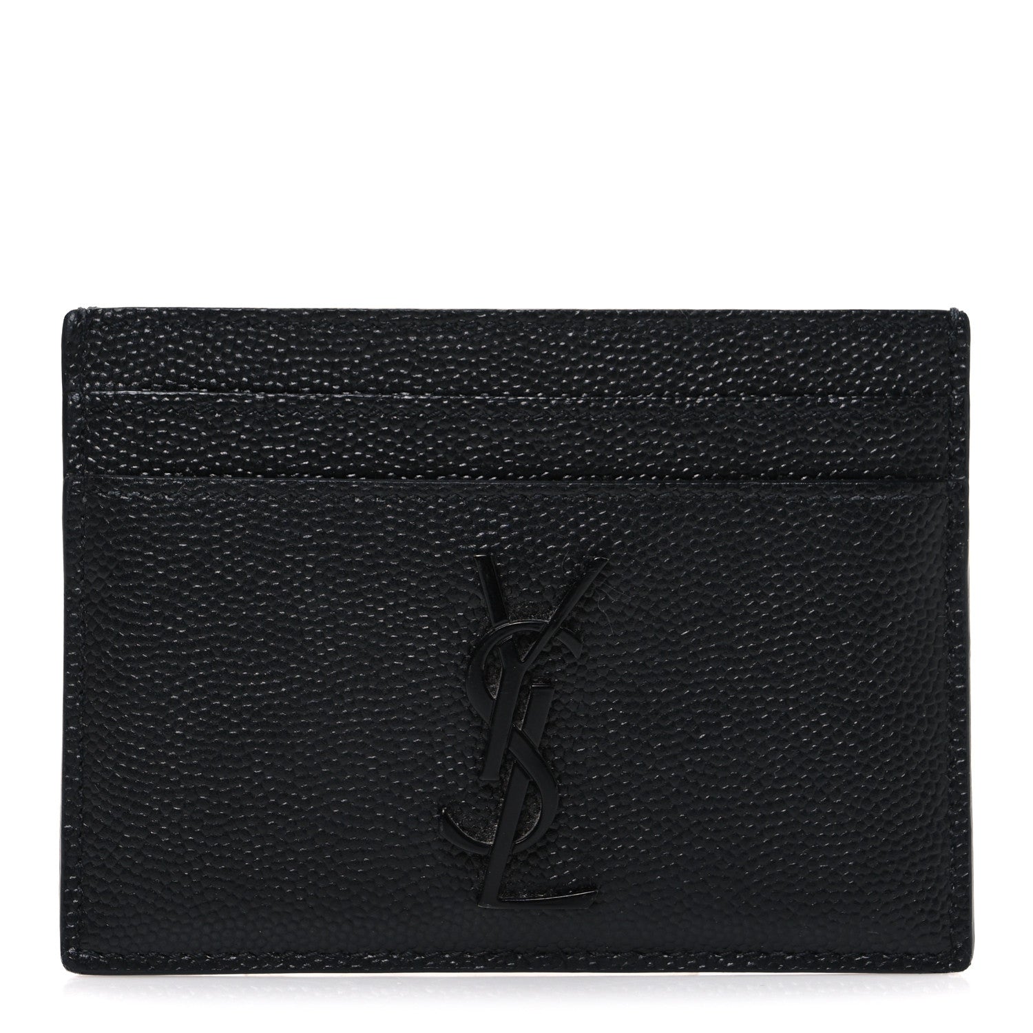 Saint Laurent Grain De Poudre Matelasse Chevron Monochrome Monogram Credit Card Case Black 1 of 7