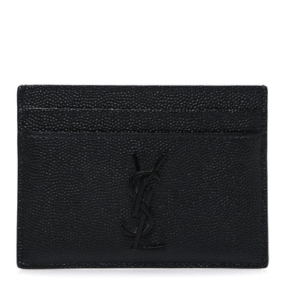 Saint Laurent Grain De Poudre Matelasse Chevron Monochrome Monogram Credit Card Case Black 1 of 7