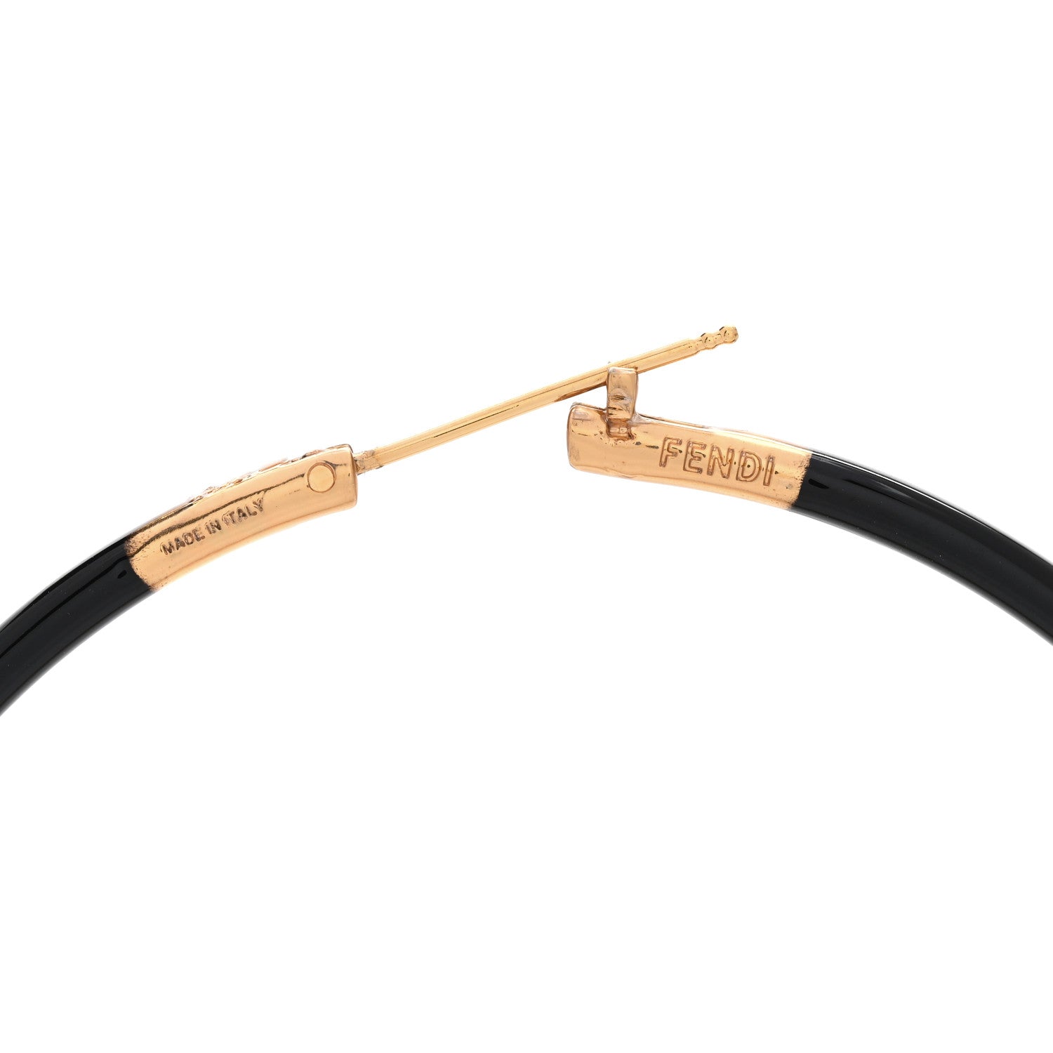 Fendi Metal Enamel Large F is Fendi Hoop Earrings Black Gold 4 of 4