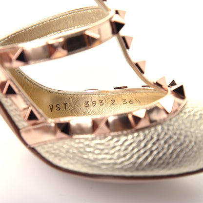 Valentino Garavani Metallic Pebbled Calfskin Rockstud Ankle Strap 100mm Pumps 36.5 Rame Sahara 9 of 9
