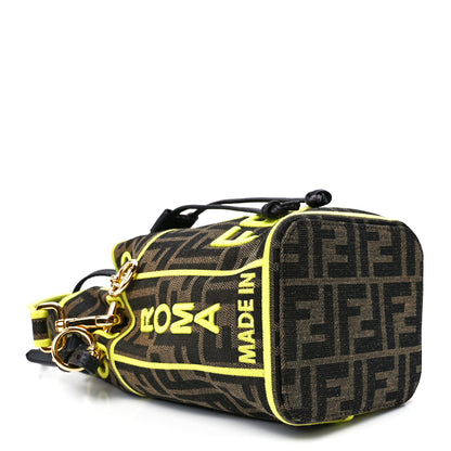 Fendi Fabric Jacquard Shiny Nappa FF 1974 Logo Threaded Edge Mini Mon Tresor Bucket Bag Tobacco Moro Giallo Fluo 4 of 12