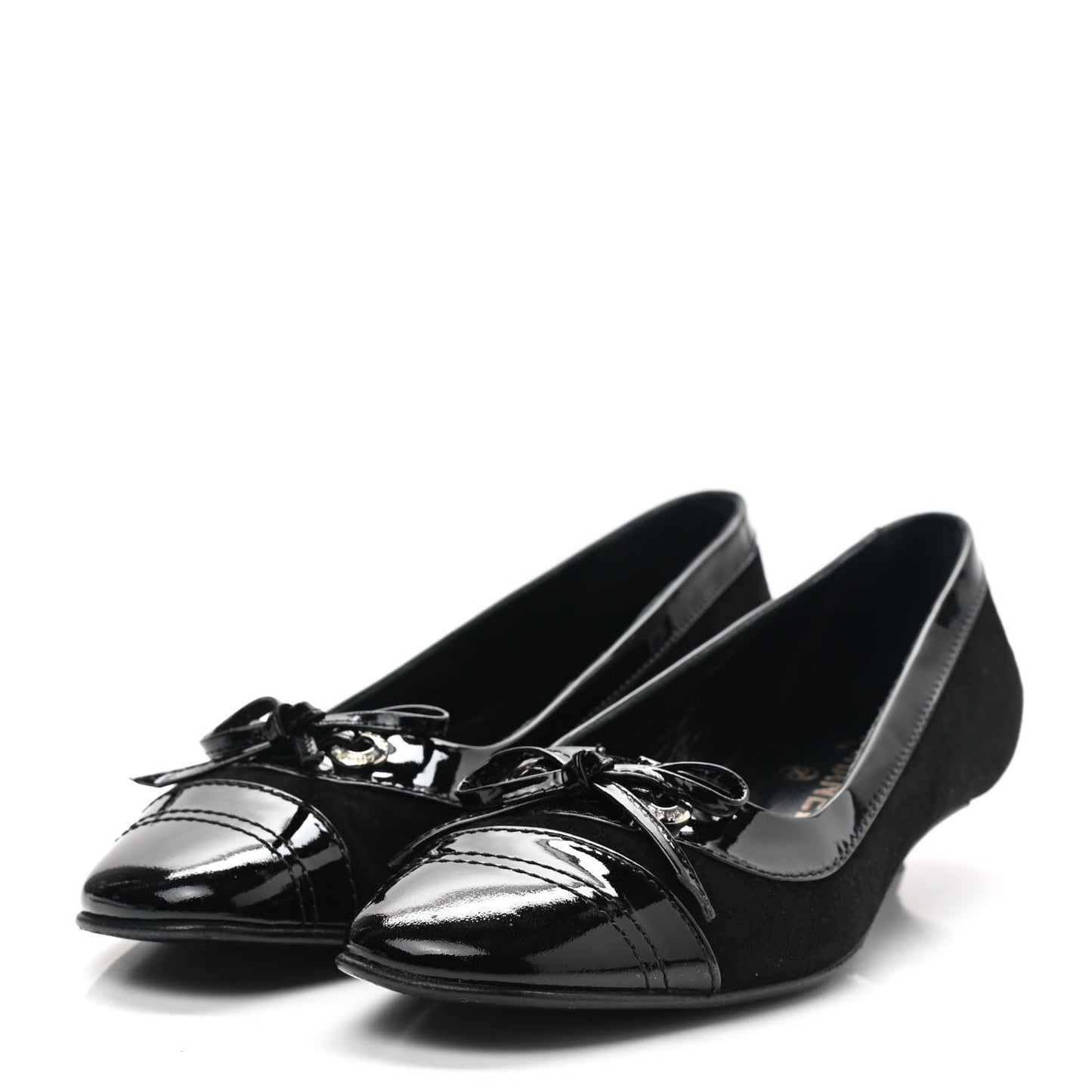 Patent Suede Cap Toe Kitten Heel Pumps 39 Black
