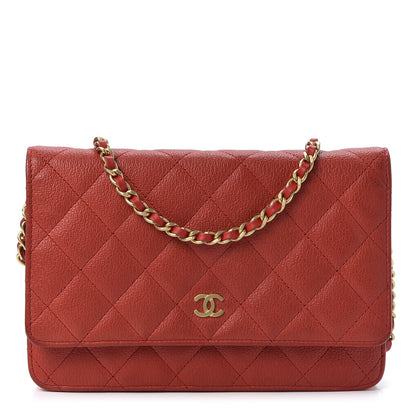 Chanel Letter Calfskin Embossed Quilted Wallet On Chain WOC Red 1 of 11