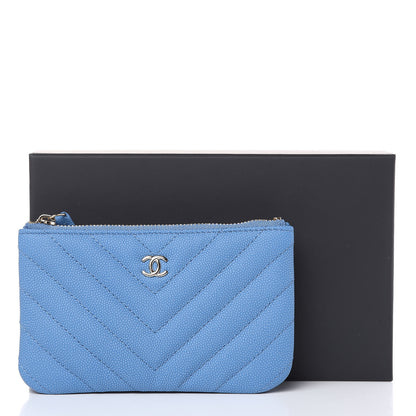 Chanel Caviar Chevron Quilted Small Cosmetic Case Blue 8 of 8