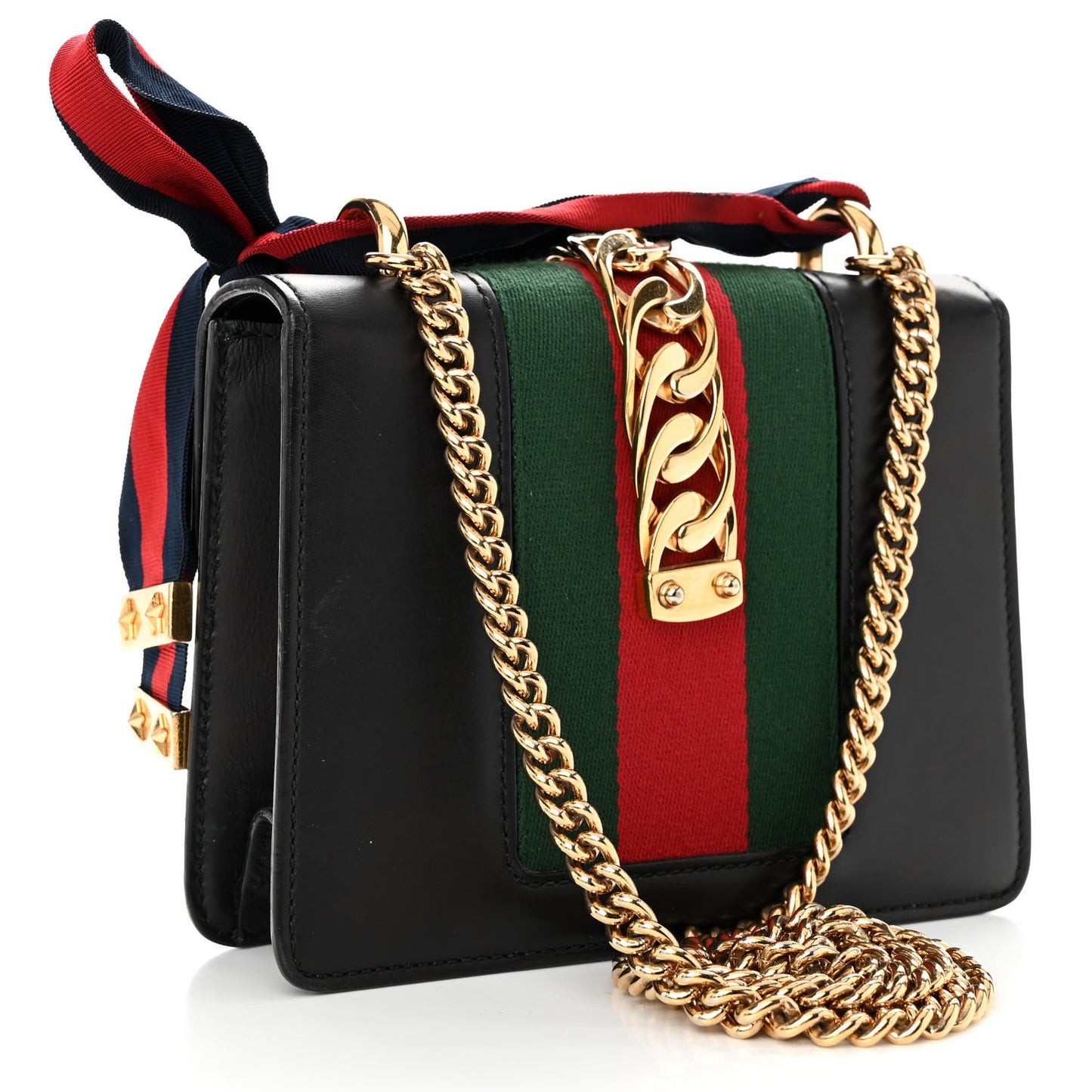 Calfskin Mini Sylvie Chain Shoulder Bag Black