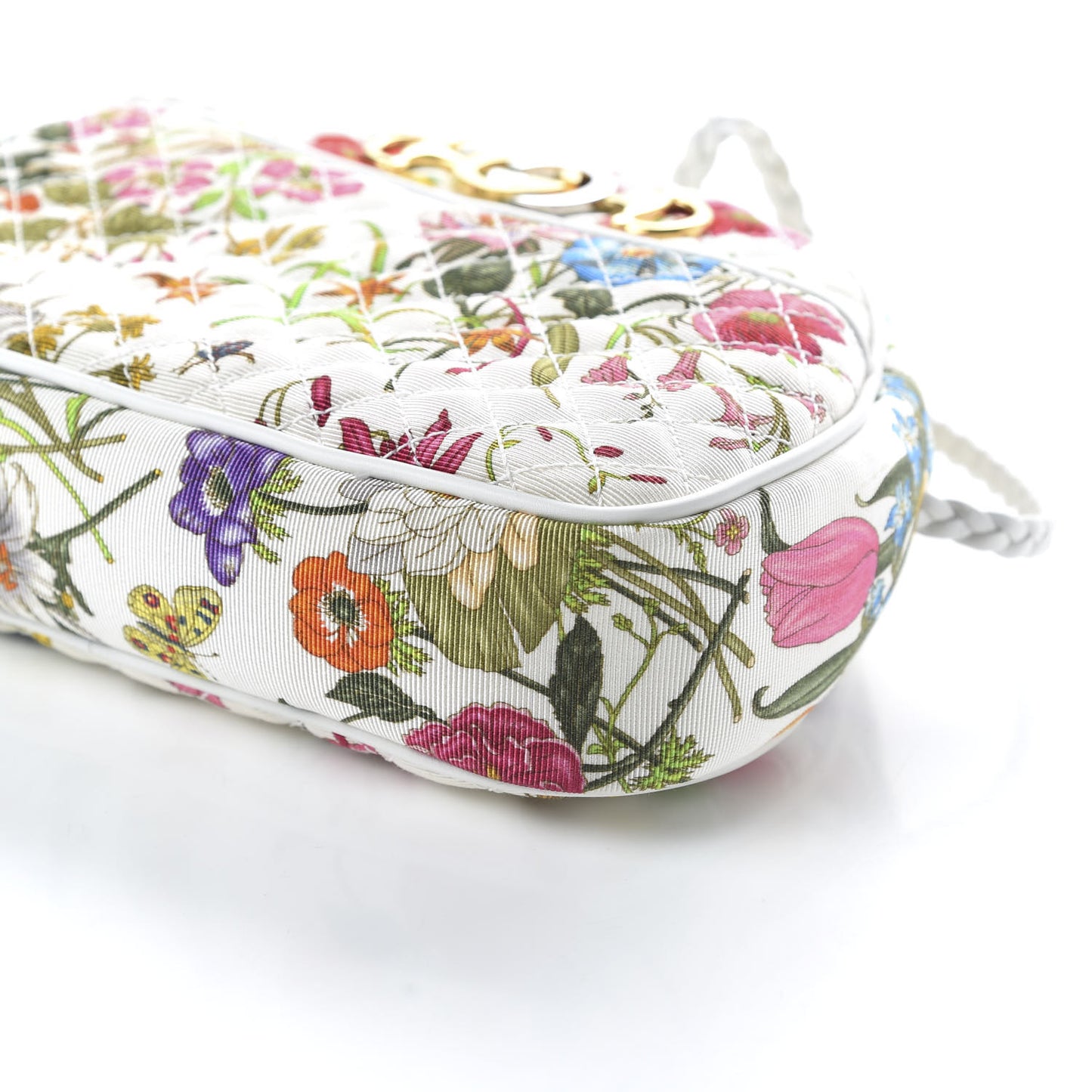 Canvas Flora Floral Trapuntata Small Zumi Dome Shoulder Bag White