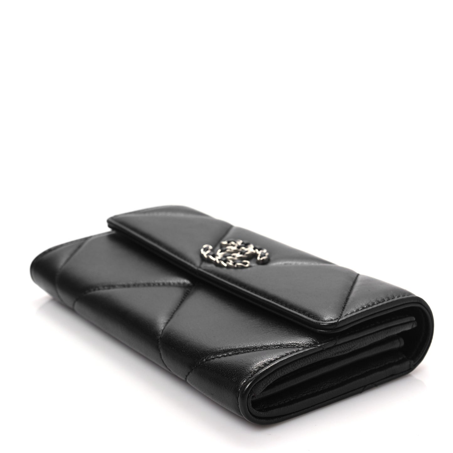Lambskin Quilted Chanel 19 Flap Wallet Black