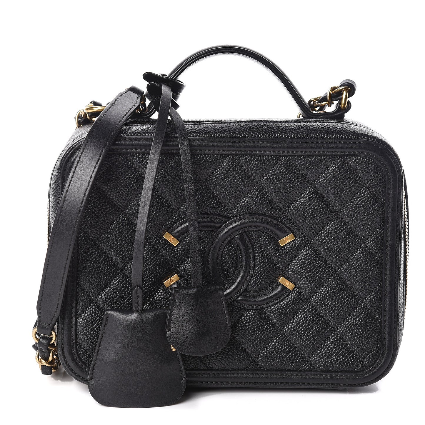 Caviar Quilted Medium CC Filigree Vanity Case Black