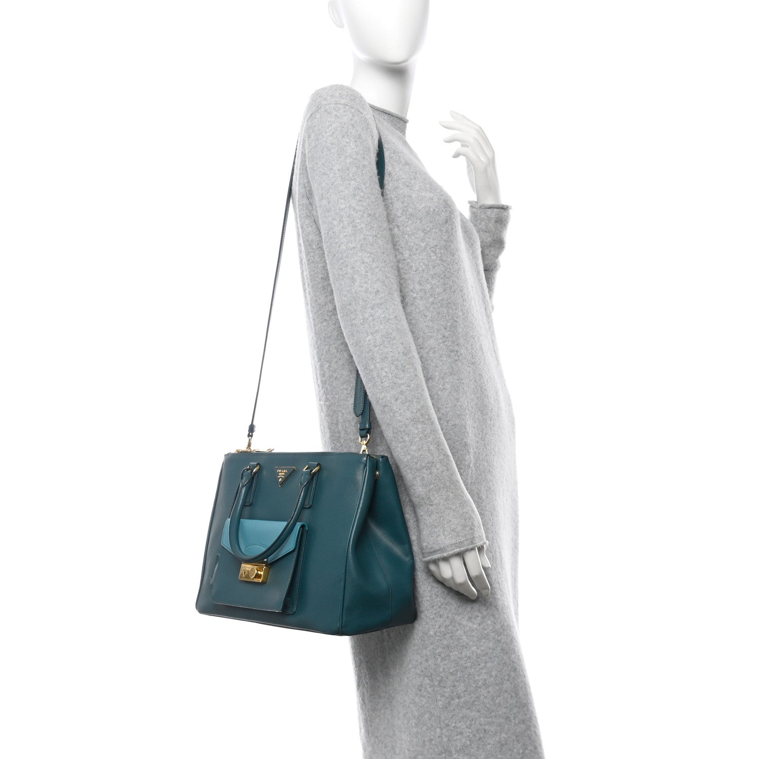 Prada Saffiano Lux Galleria Front Pocket Tote Ottanio Cobalto 2 of 12
