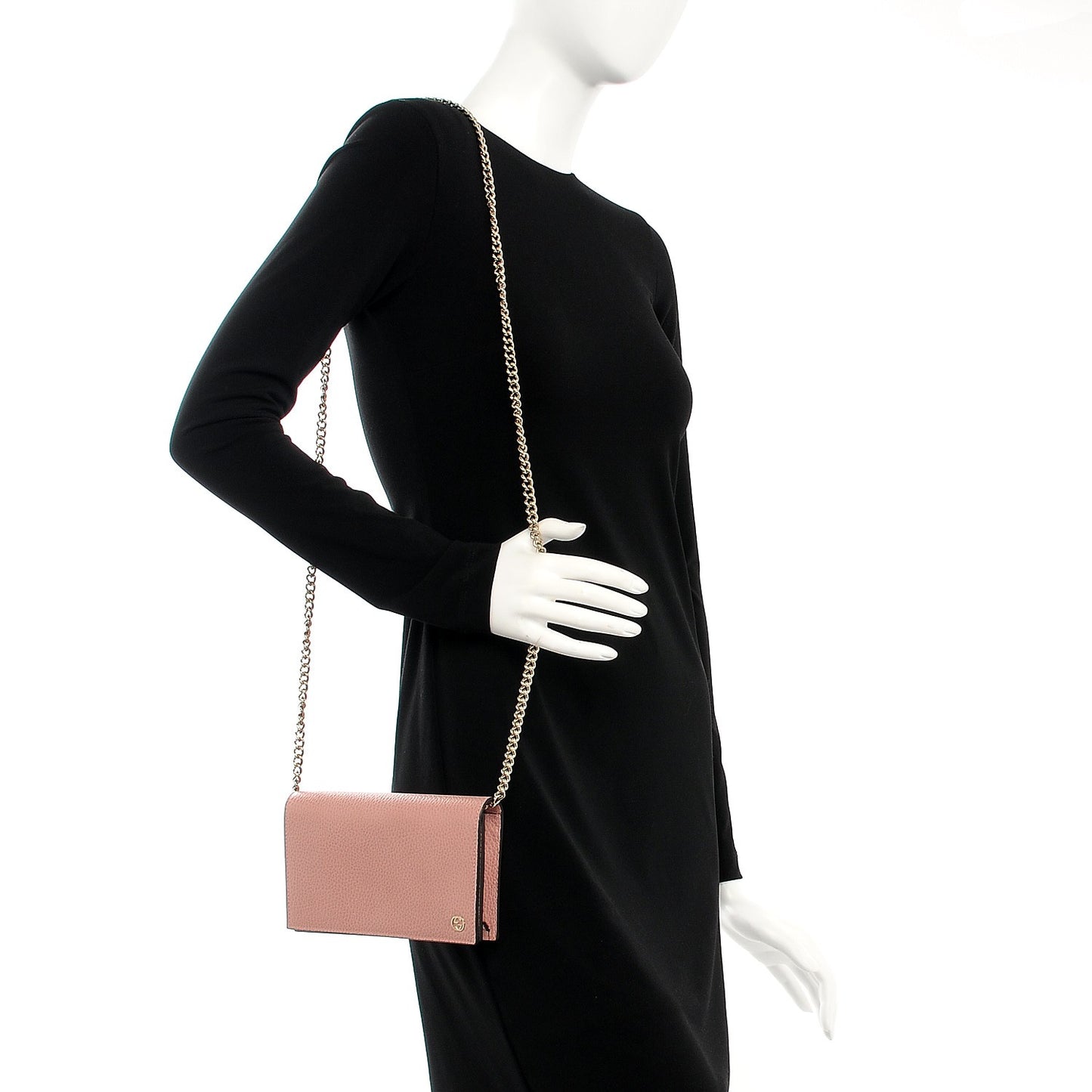 Dollar Calfskin Medium Betty Chain Wallet Soft Pink