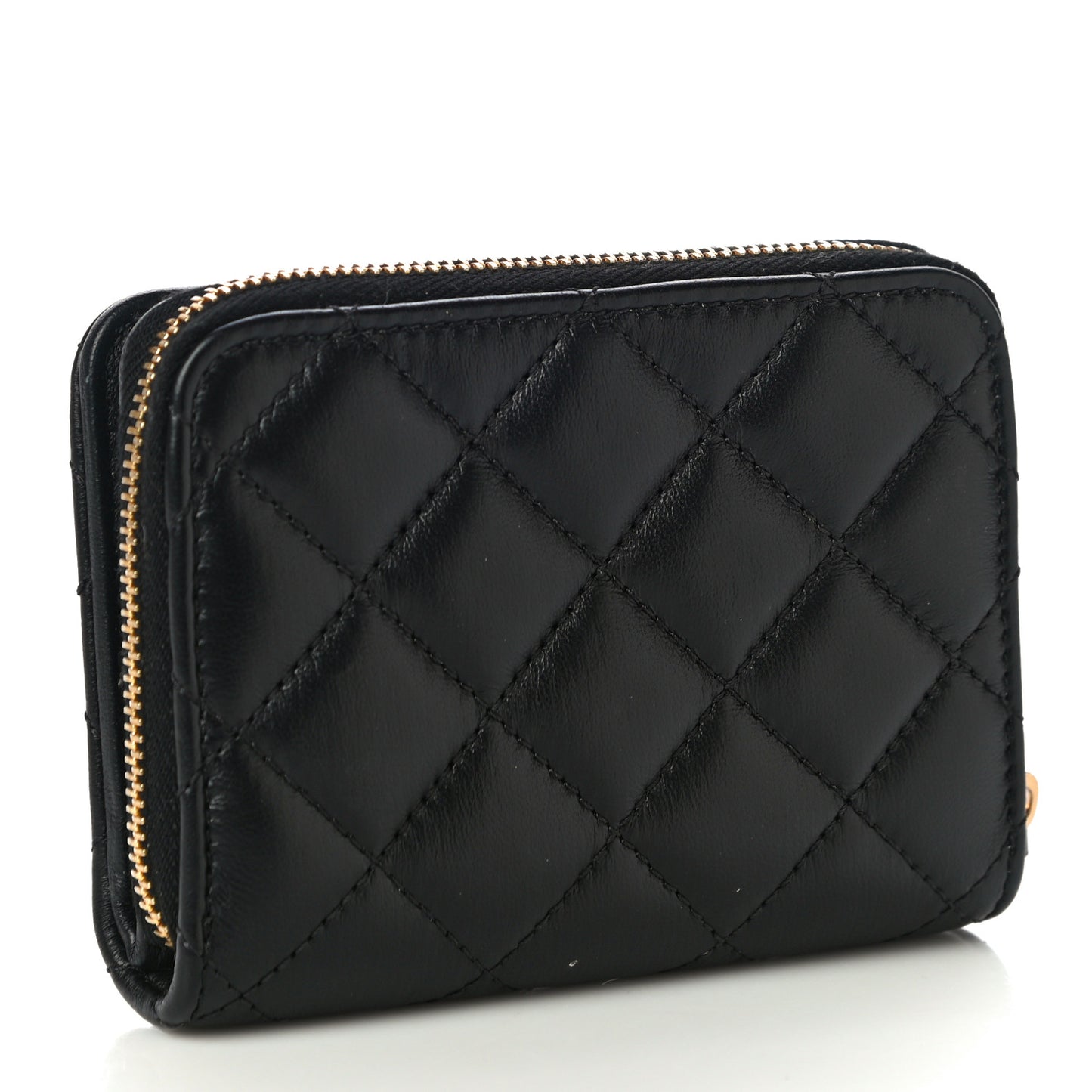 Nappa Quilted Medusa Compact Zip Around Wallet Black