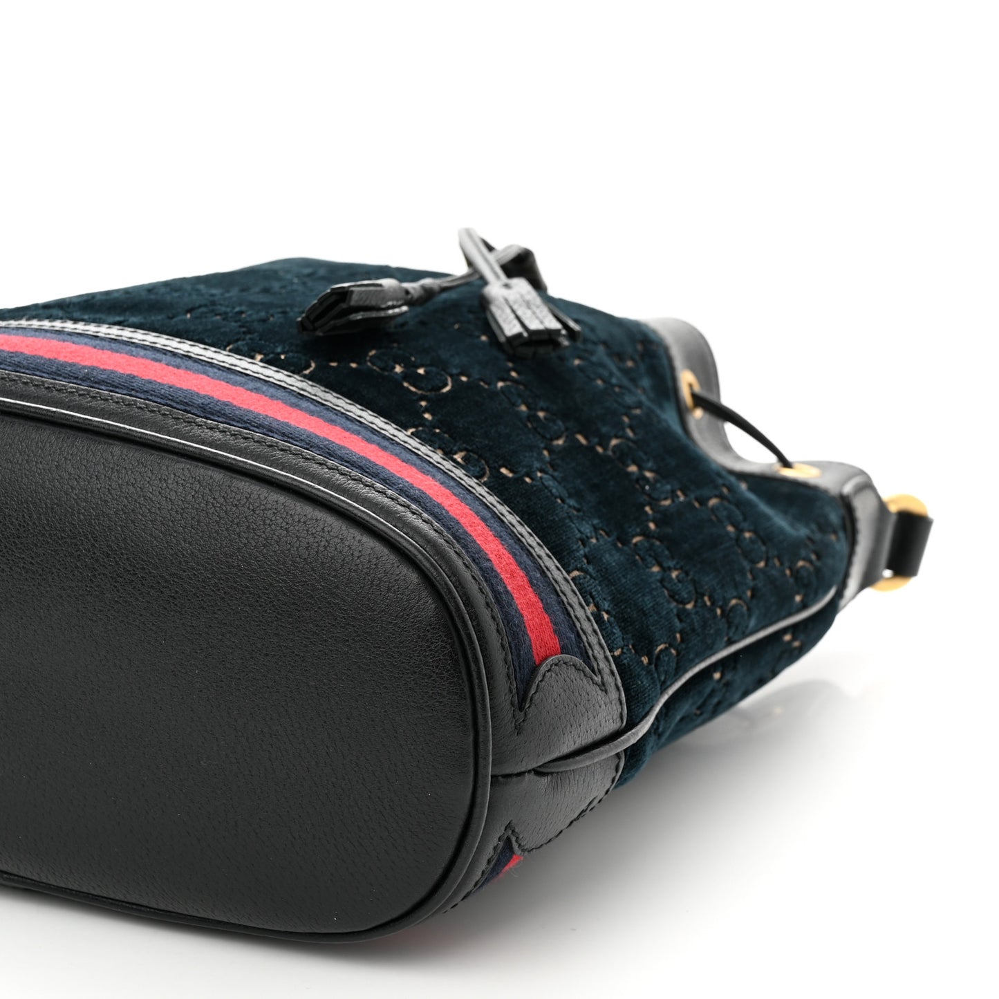 Velvet GG Monogram Web Bucket Bag Blue Beige