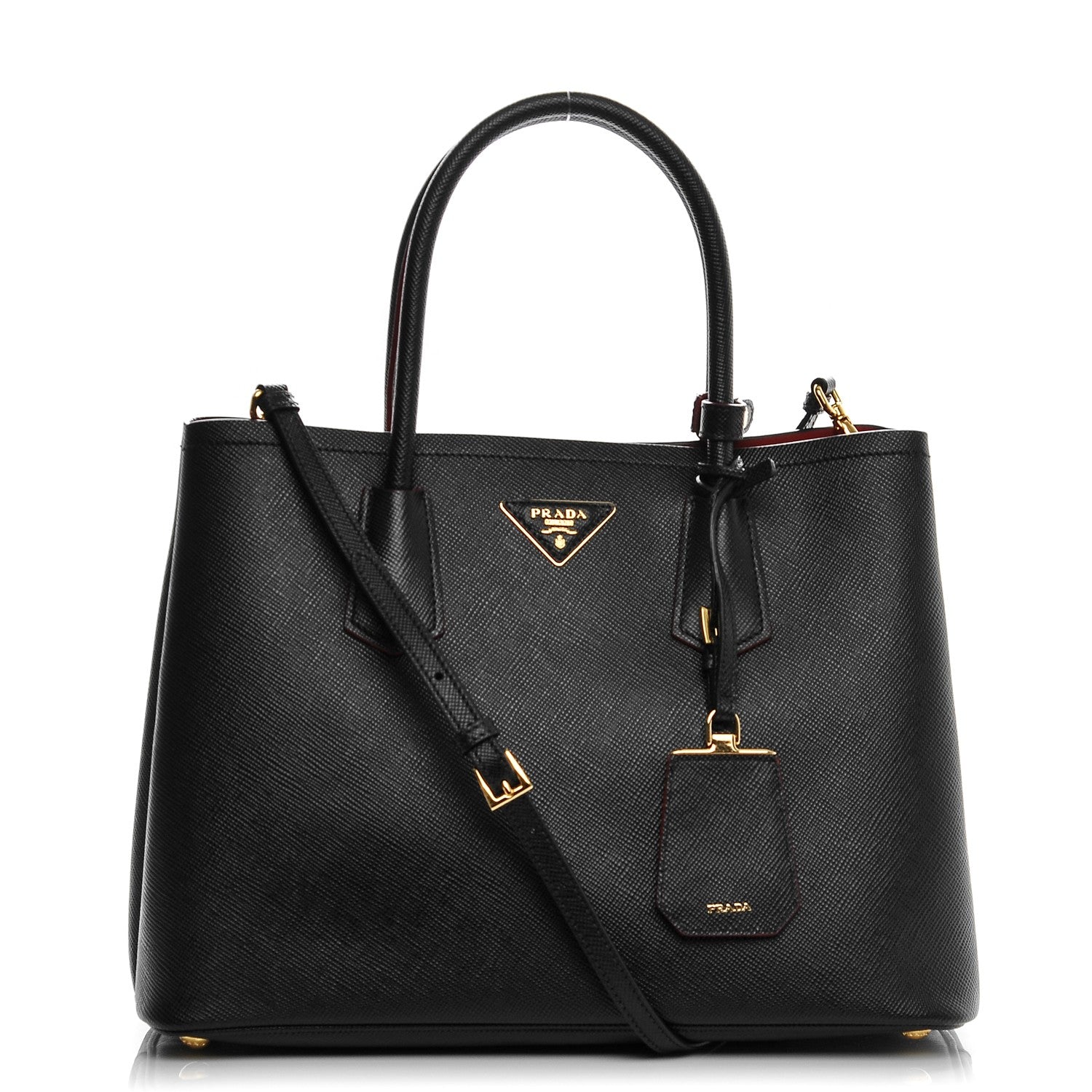 Prada Saffiano Cuir Medium Double Bag Black Fuoco 1 of 7