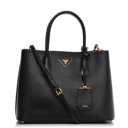 Prada Saffiano Cuir Medium Double Bag Black Fuoco 1 of 7