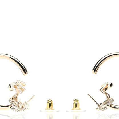 Chanel Crystal CC Hoop Drop Earrings Light Gold 3 of 4