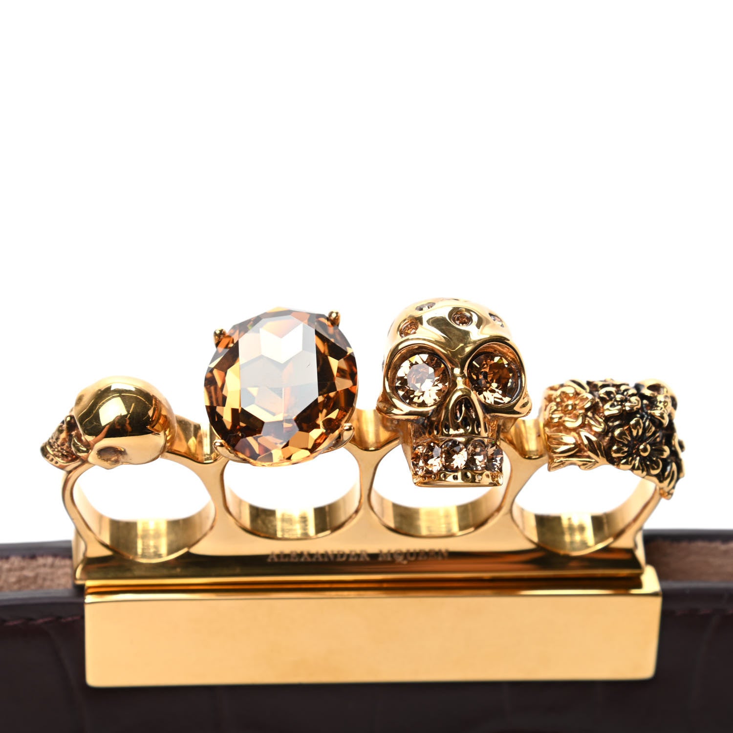 Alexander McQueen Calfskin Crocodile Embossed Knuckle Flat Clutch Burgundy 7 of 8