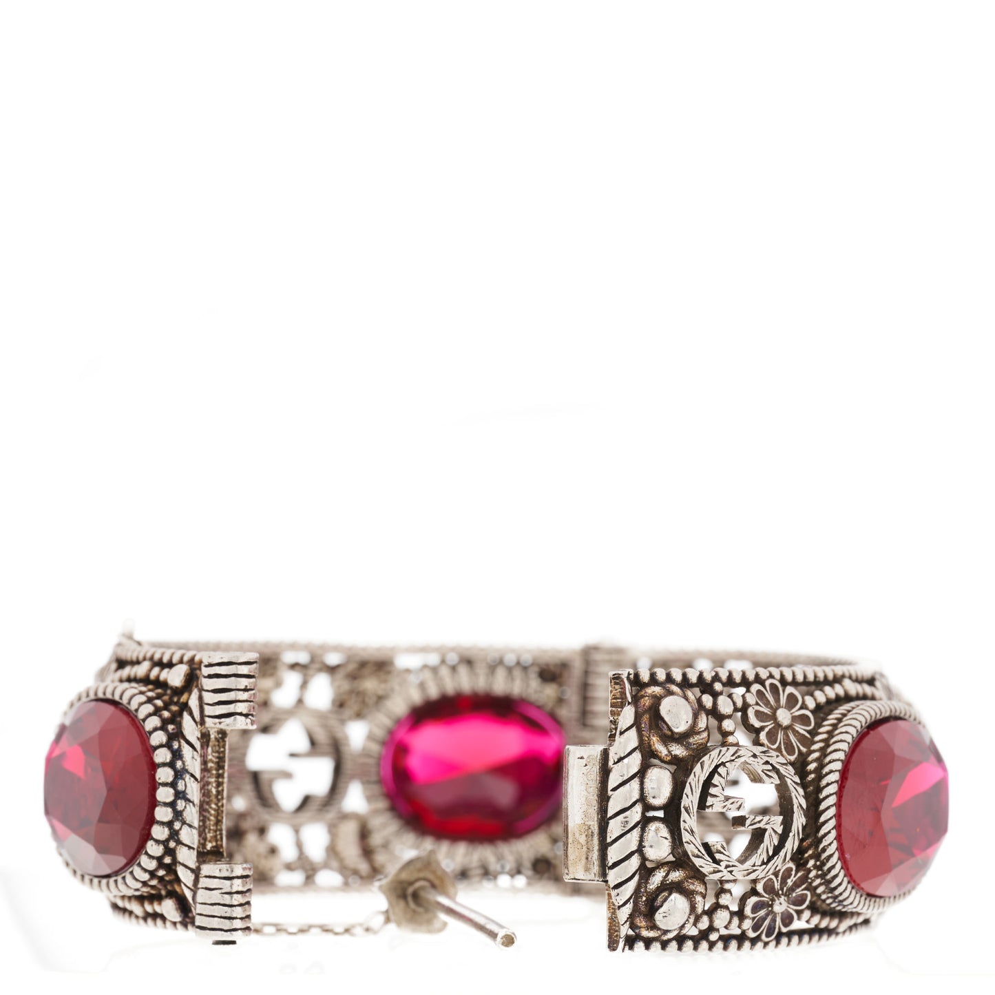 Sterling Silver Crystal Interlocking G Bangle Bracelet Red