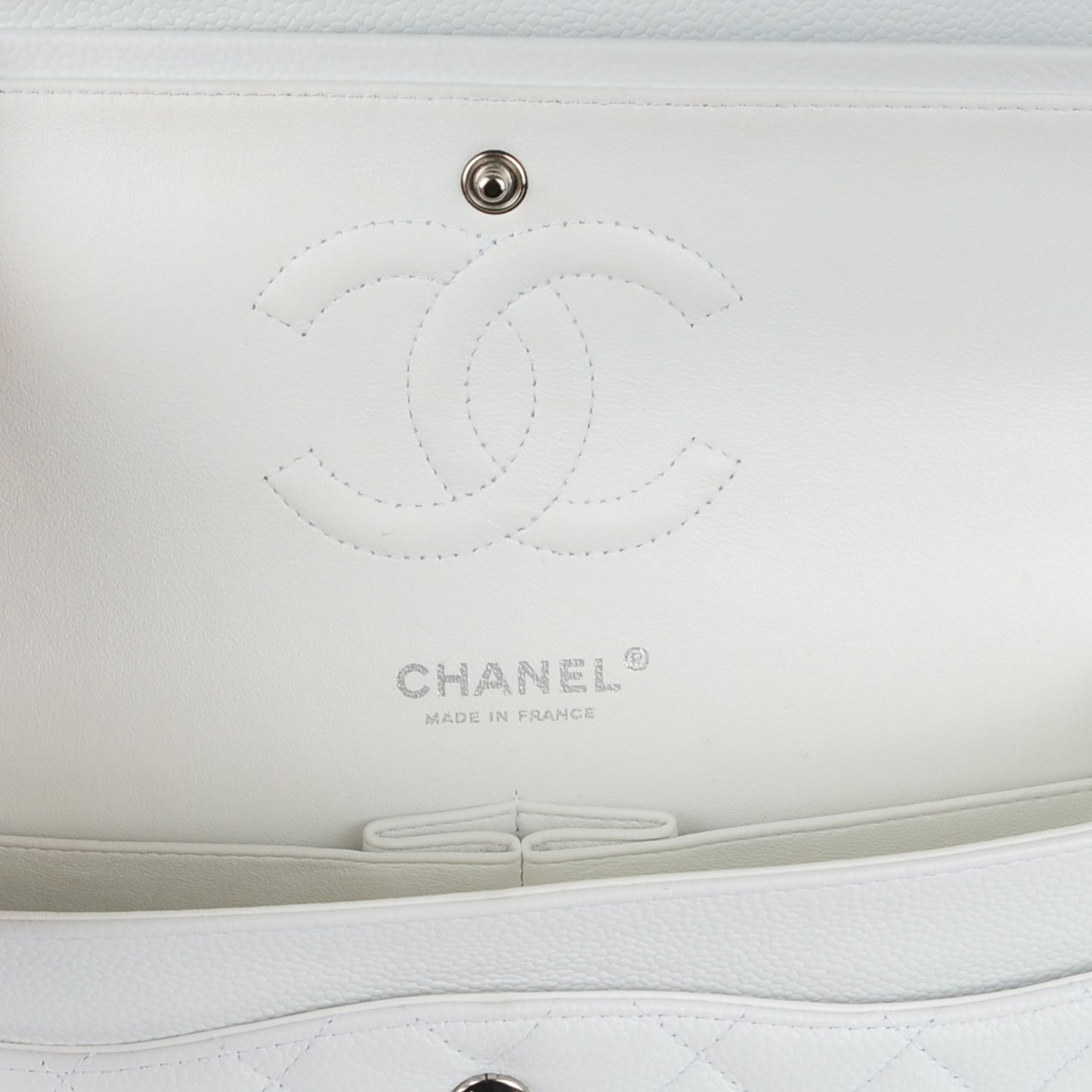 Caviar Quilted Medium Double Flap White