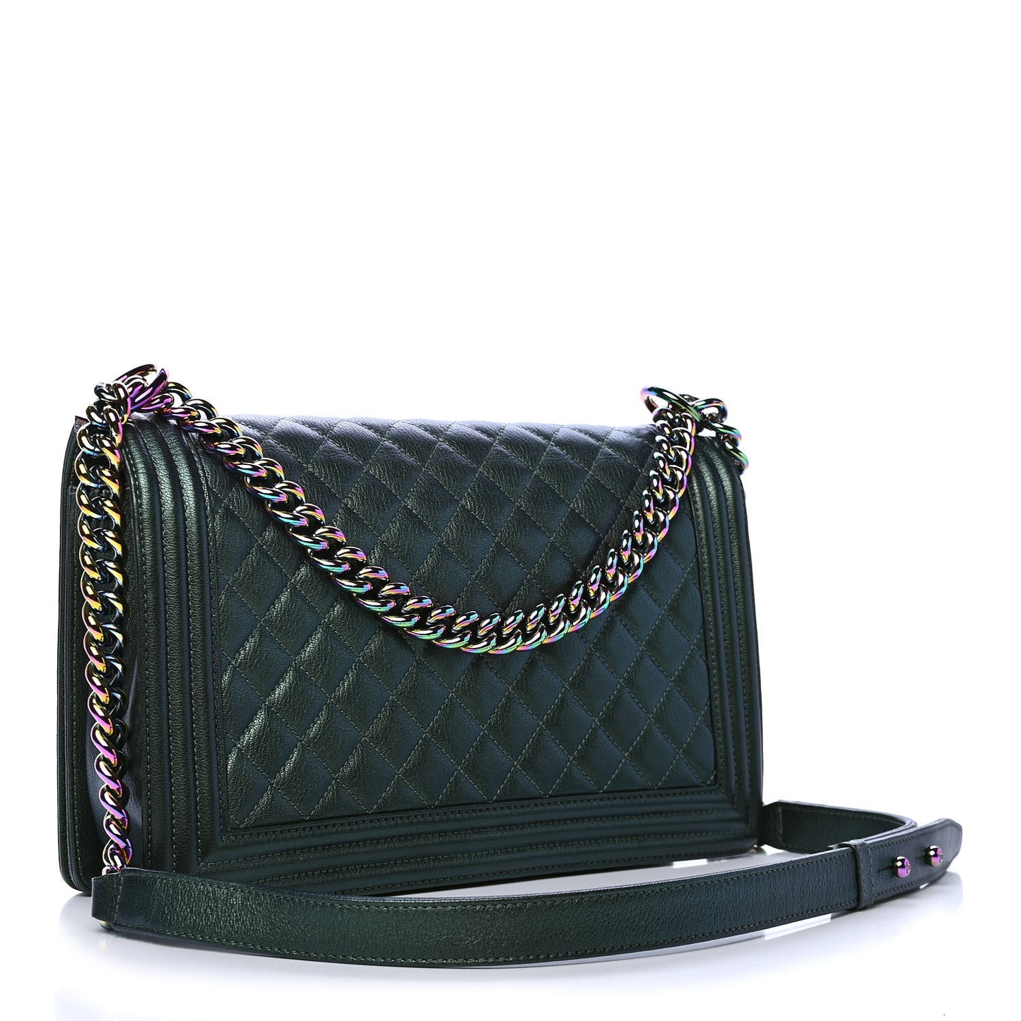 Iridescent Goatskin Quilted New Medium Boy Flap Green