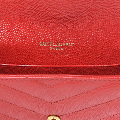 Saint Laurent Grain De Poudre Matelasse Chevron Small Monogram Envelope Wallet Rouge Eros 6 of 8