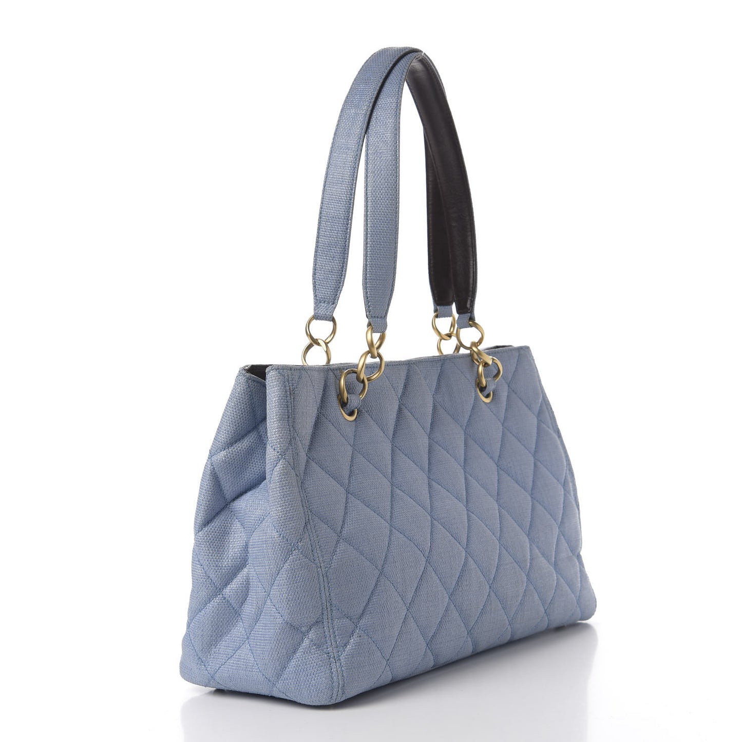 Woven Straw Quilted Shopping Tote Blue