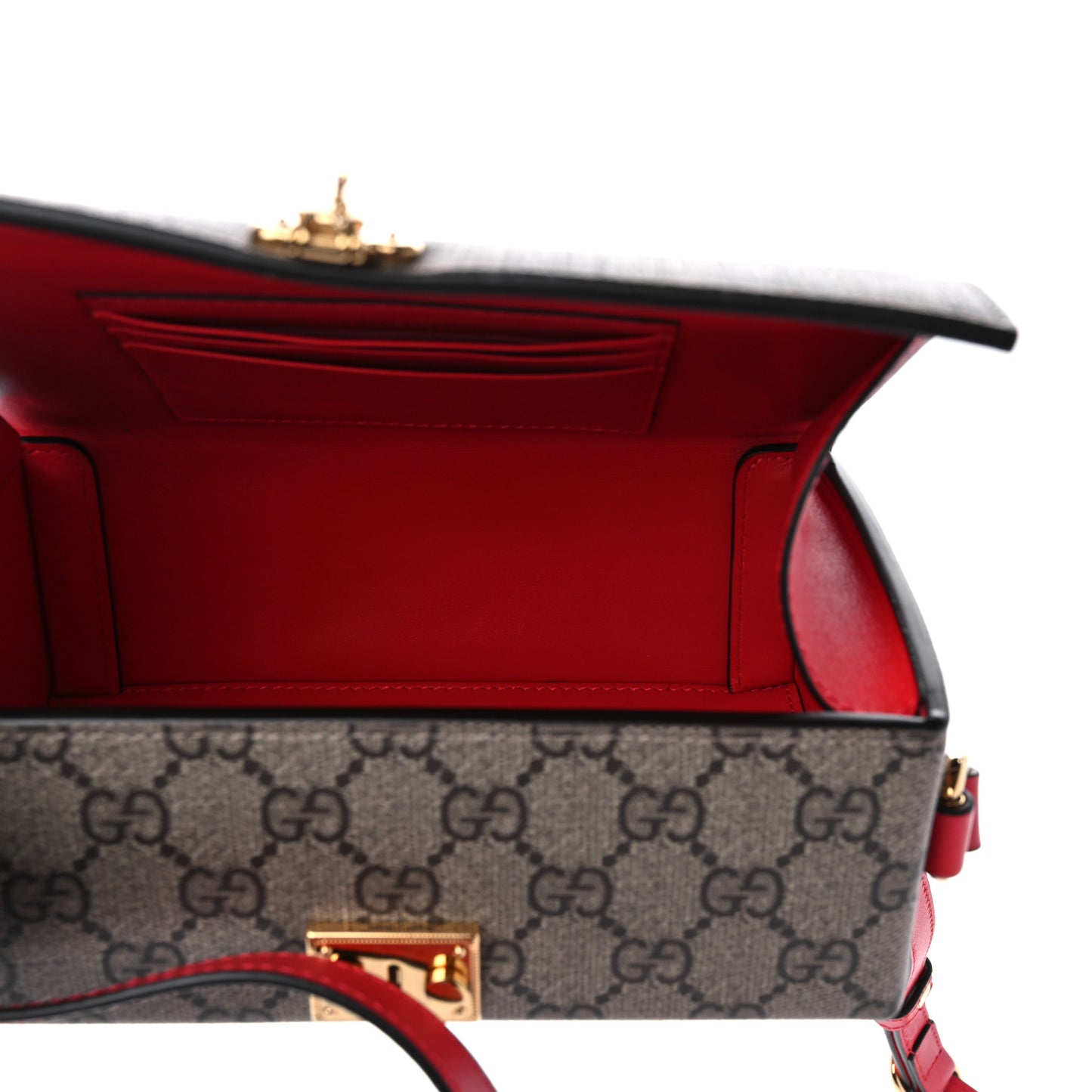GG Supreme Monogram Moon Calfskin Love Valentines Day Padlock Case Beige Ebony New Geranium