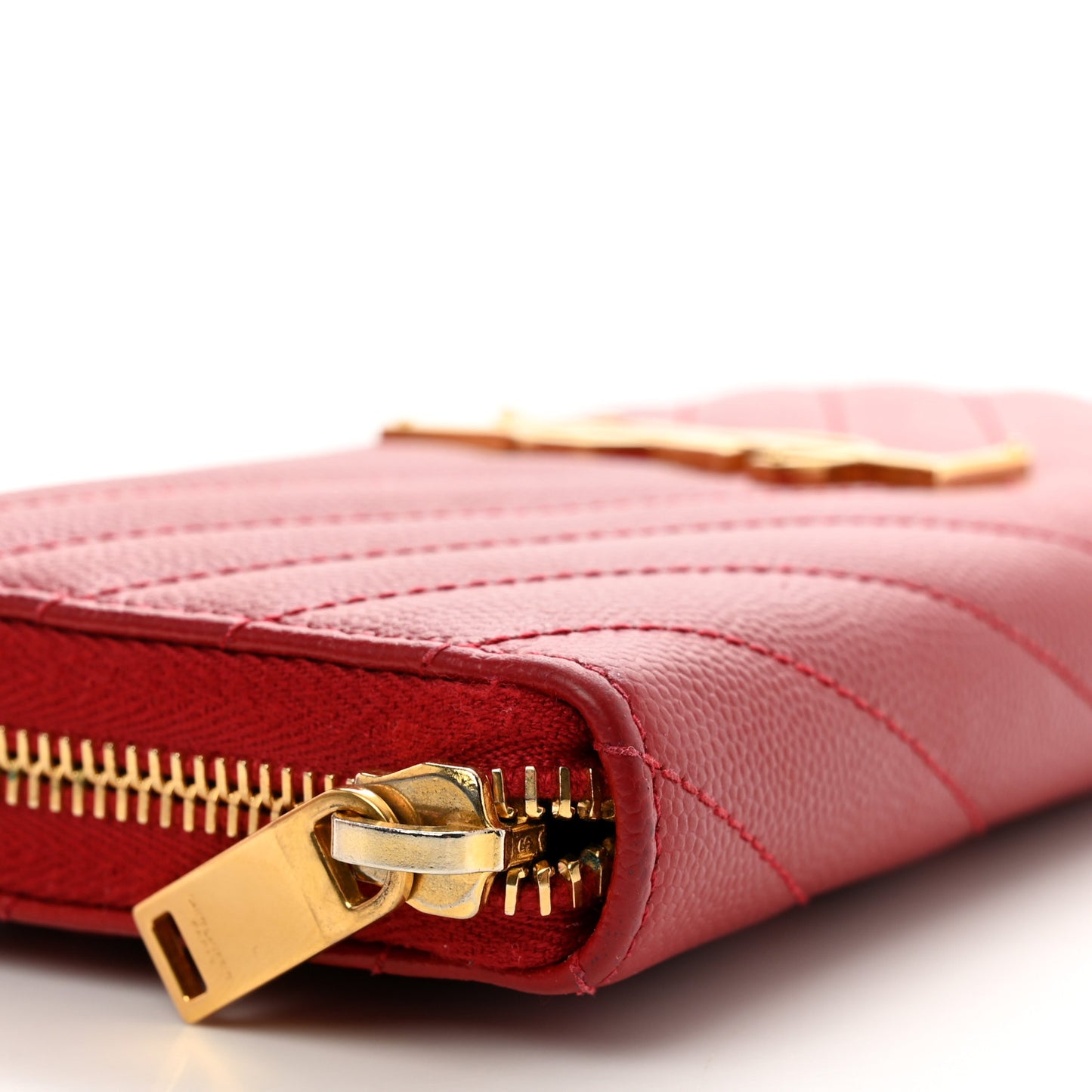Grain De Poudre Matelasse Chevron Monogram Zip Around Wallet Red