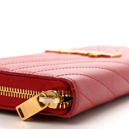 Saint Laurent Grain De Poudre Matelasse Chevron Monogram Zip Around Wallet Red 10 of 10