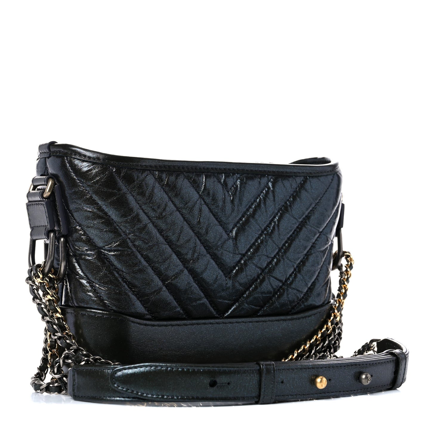 Metallic Aged Calfskin Chevron Quilted Small Gabrielle Hobo Dark Grey