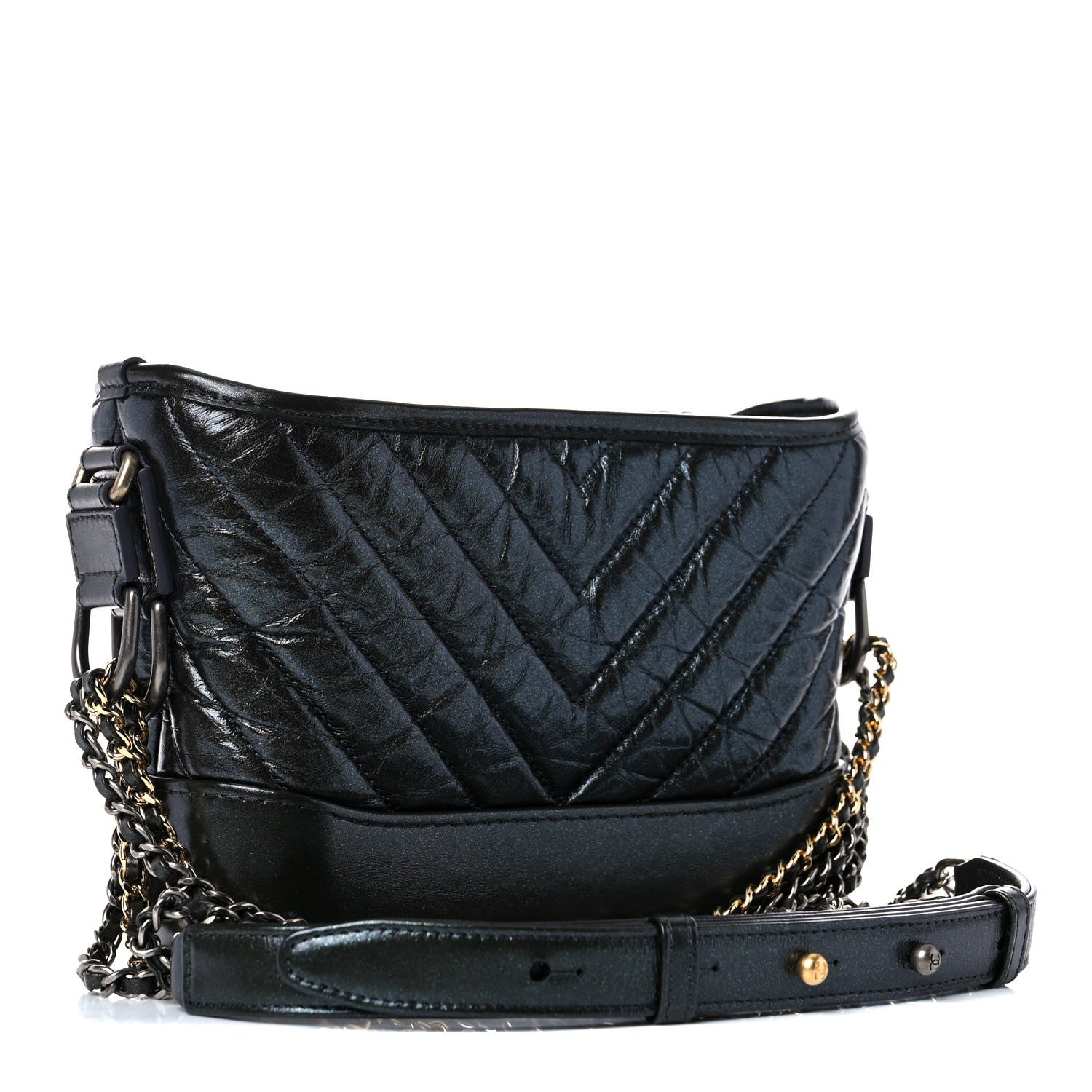 Chanel Metallic Aged Calfskin Chevron Quilted Small Gabrielle Hobo Dark Grey 3 of 9