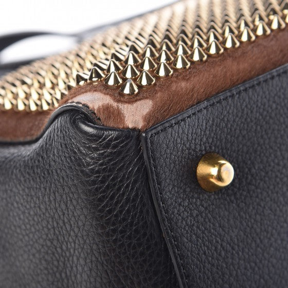 Christian Louboutin Calfskin Pony Hair Camo Spike Small Panettone Bowling Bag Black 12 of 13