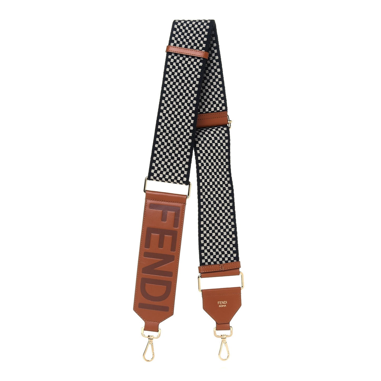 Ribbon Vitello King Logo Embossed Gingham Woven Adjustable Strap You Panna Black Cuoio