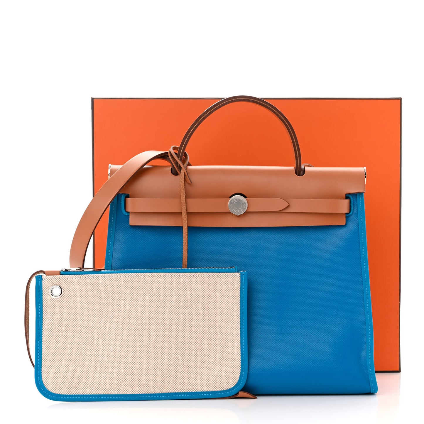 Toile H Berline Vache Hunter Herbag Zip 31 PM Bleu Zanzibar Natural