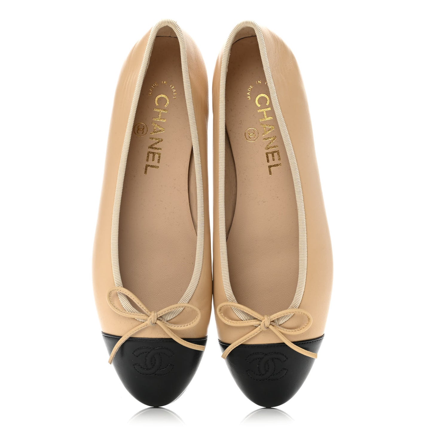 Lambskin Cap Toe CC Ballerina Flats 38 Beige Black