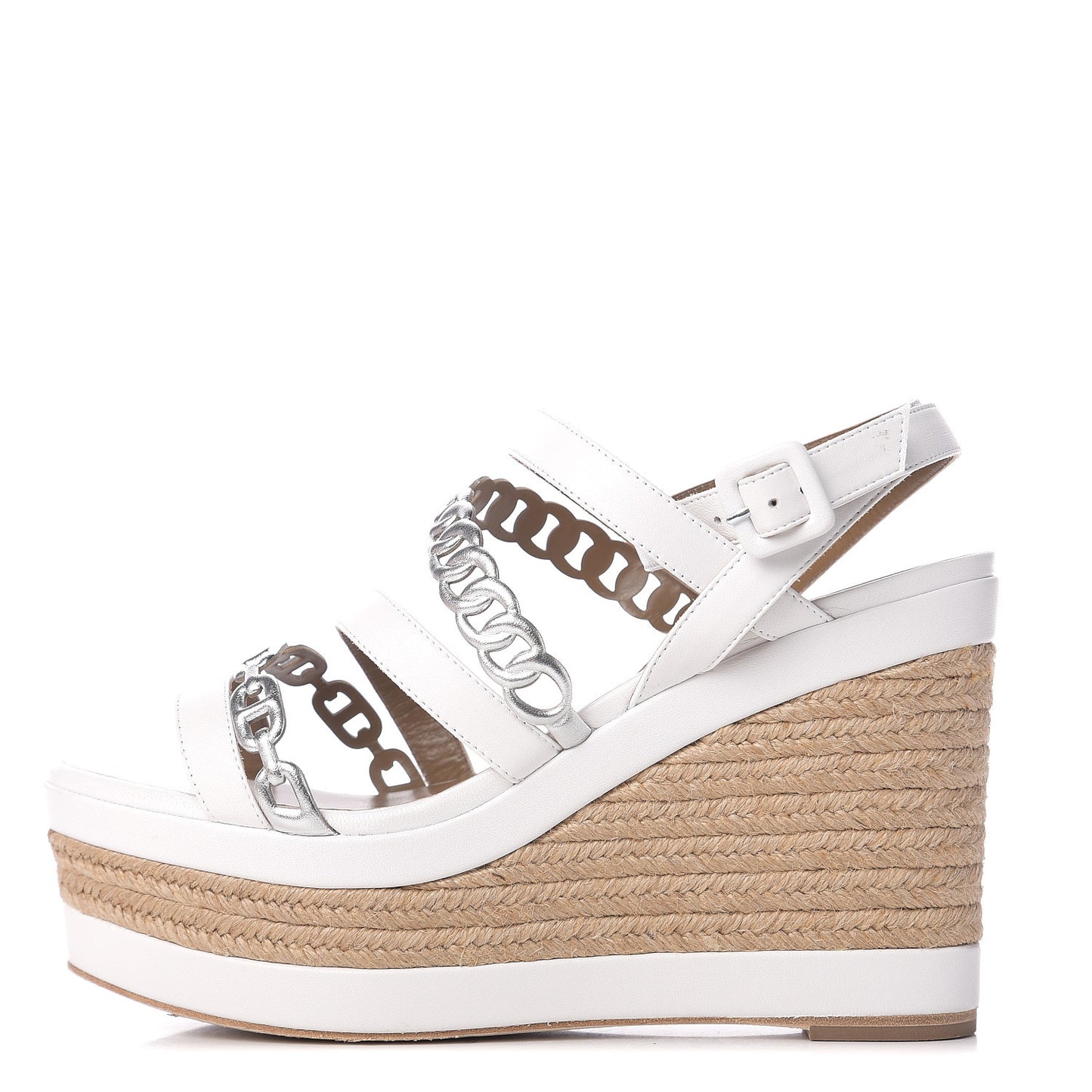 Metallic Nappa Amarres Wedge Espadrille 40 White Gris Argente