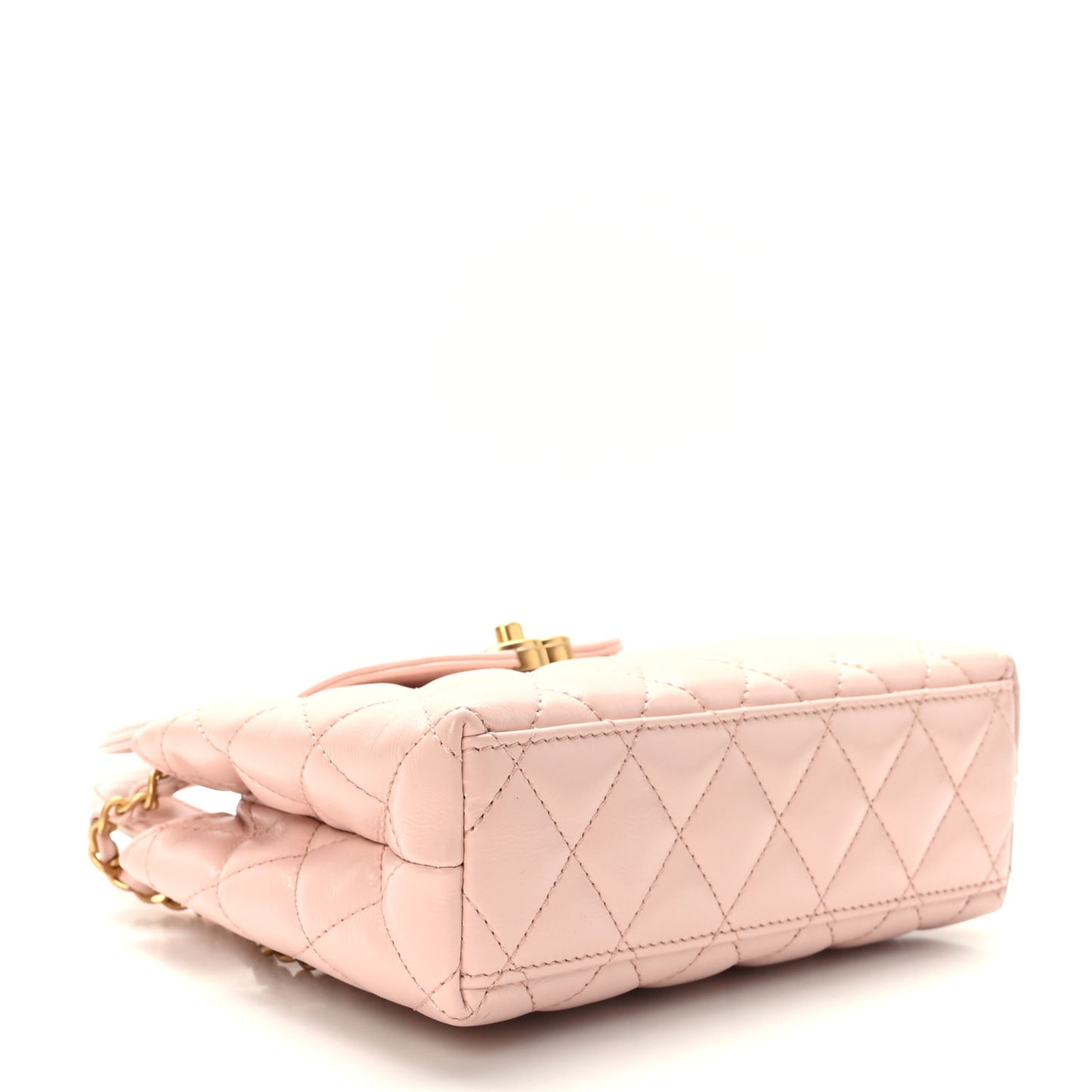 Shiny Aged Calfskin Quilted Nano Kelly Shopper Light Pink