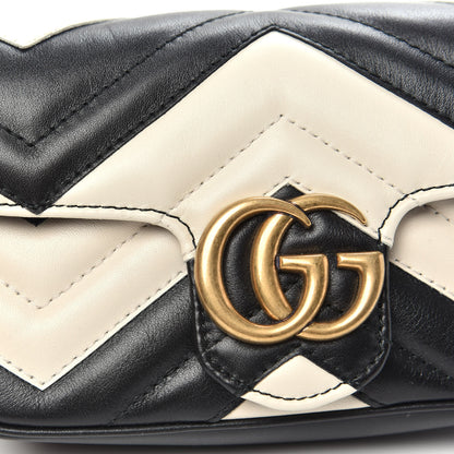 Gucci Calfskin Matelasse Super Mini GG Marmont Shoulder Bag Black White 9 of 13