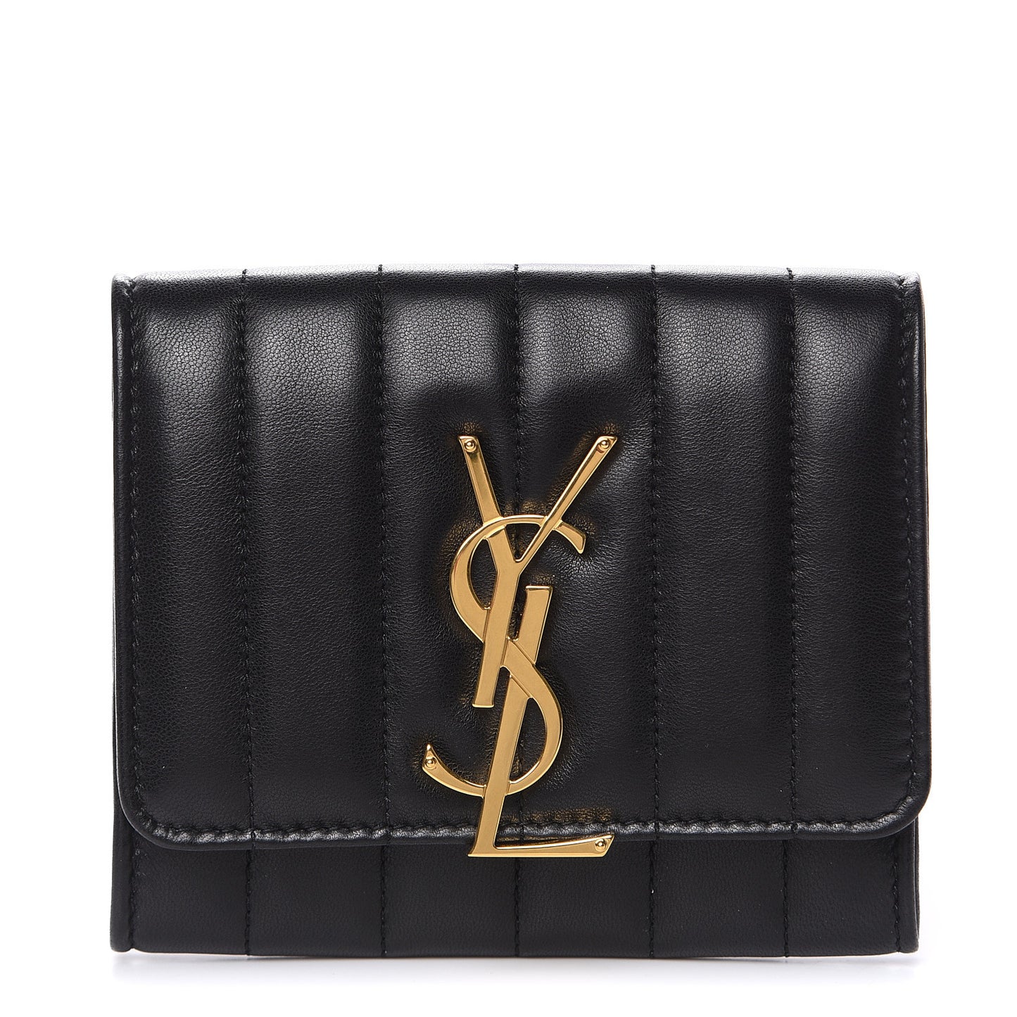 Lambskin Matelasse Monogram Vicky Tri-Fold Wallet Black