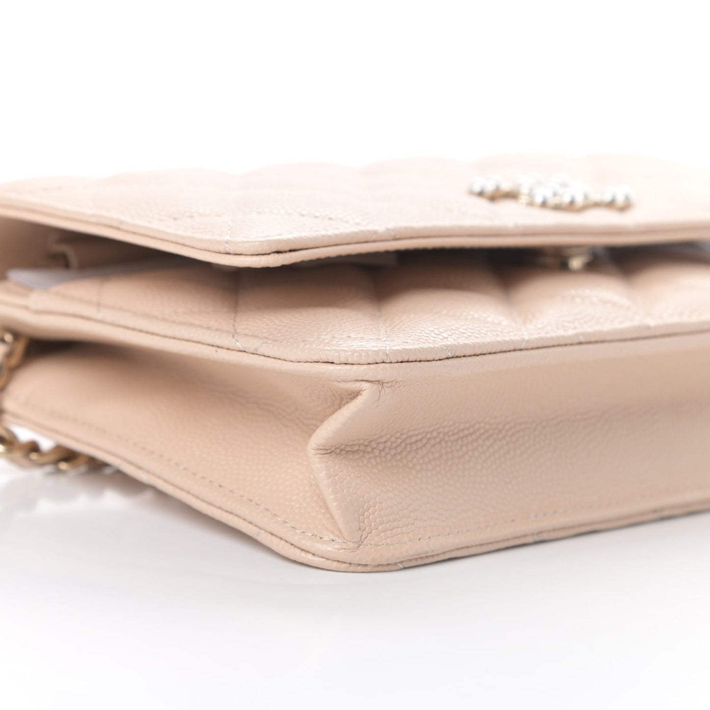 Caviar Quilted Coco Candy Wallet On Chain WOC Beige