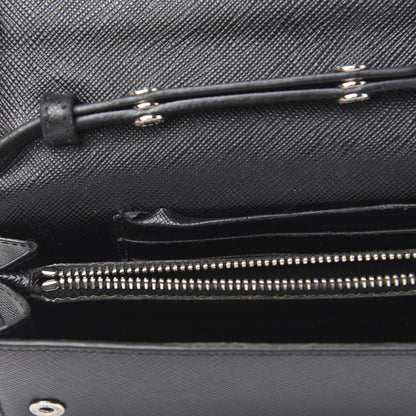 Prada Saffiano Metal Flap Wallet With Strap Black 9 of 14