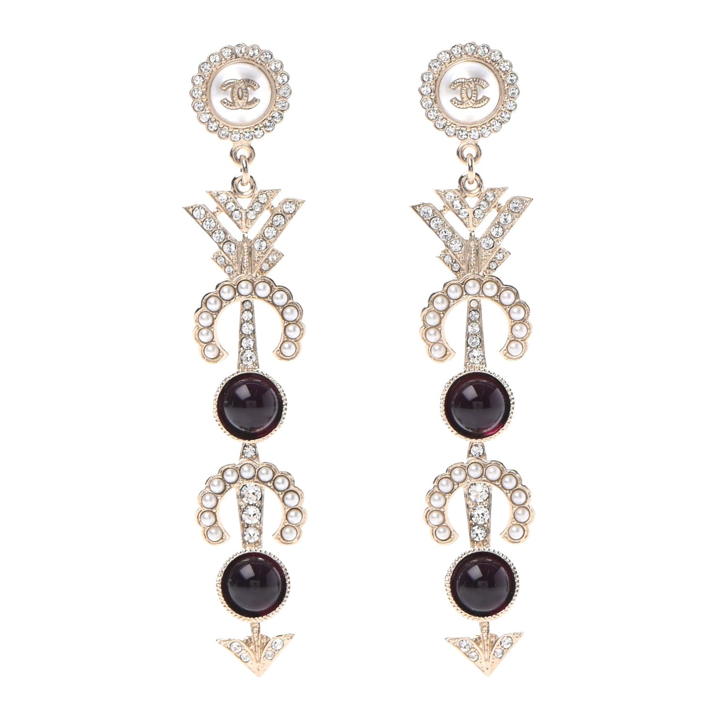 Pearl Crystal Queen of France CC Drop Earrings Gold