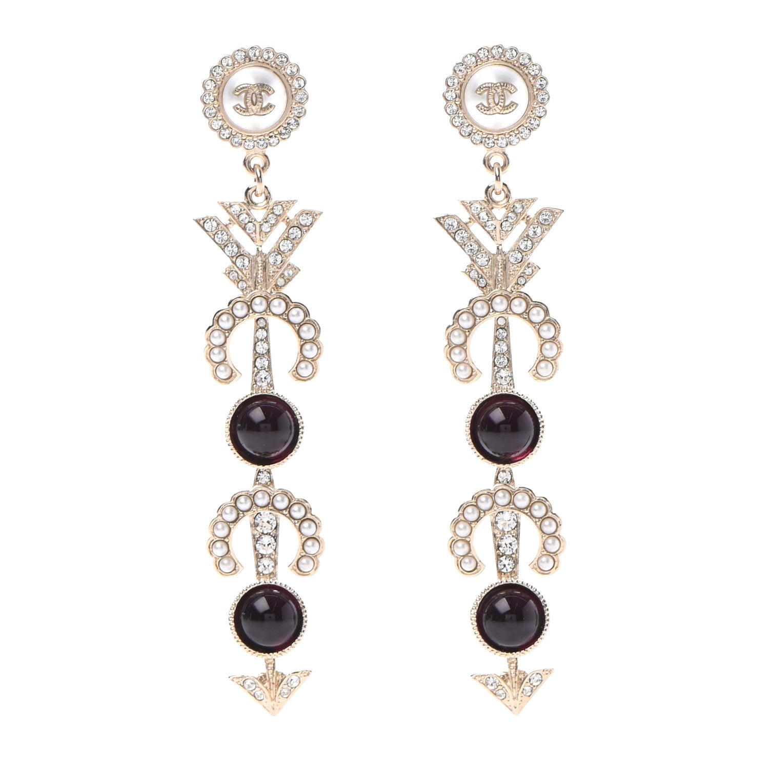 Chanel Pearl Crystal Queen of France CC Drop Earrings Gold 1 of 4