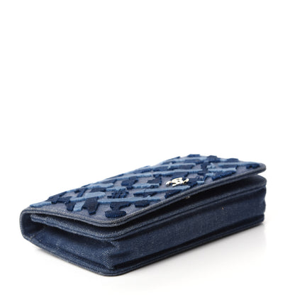 Chanel Denim Velvet Wallet On Chain WOC Blue 4 of 10