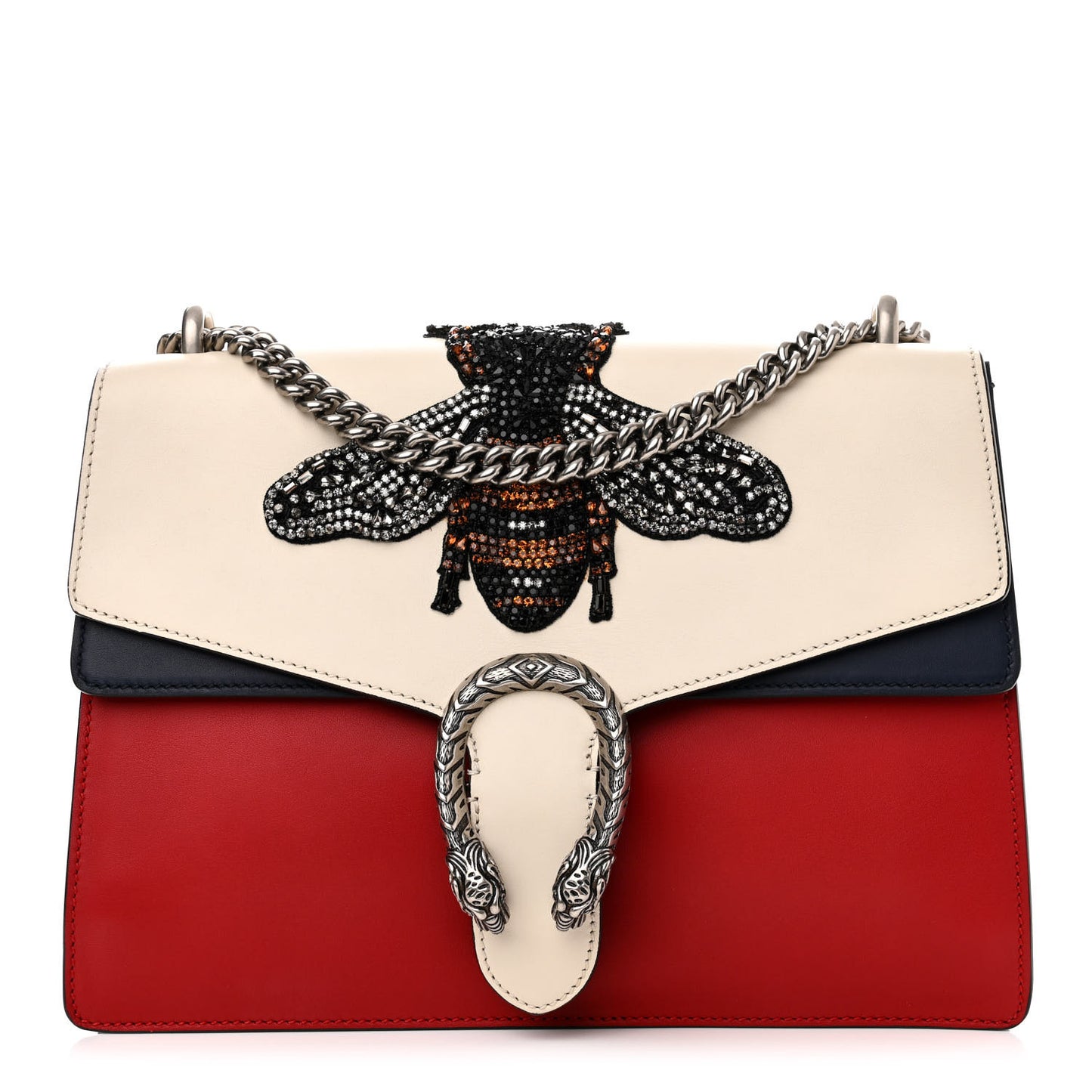 Calfskin Bee Embroidered Medium Dionysus Shoulder Bag White Blue Hibiscus Red