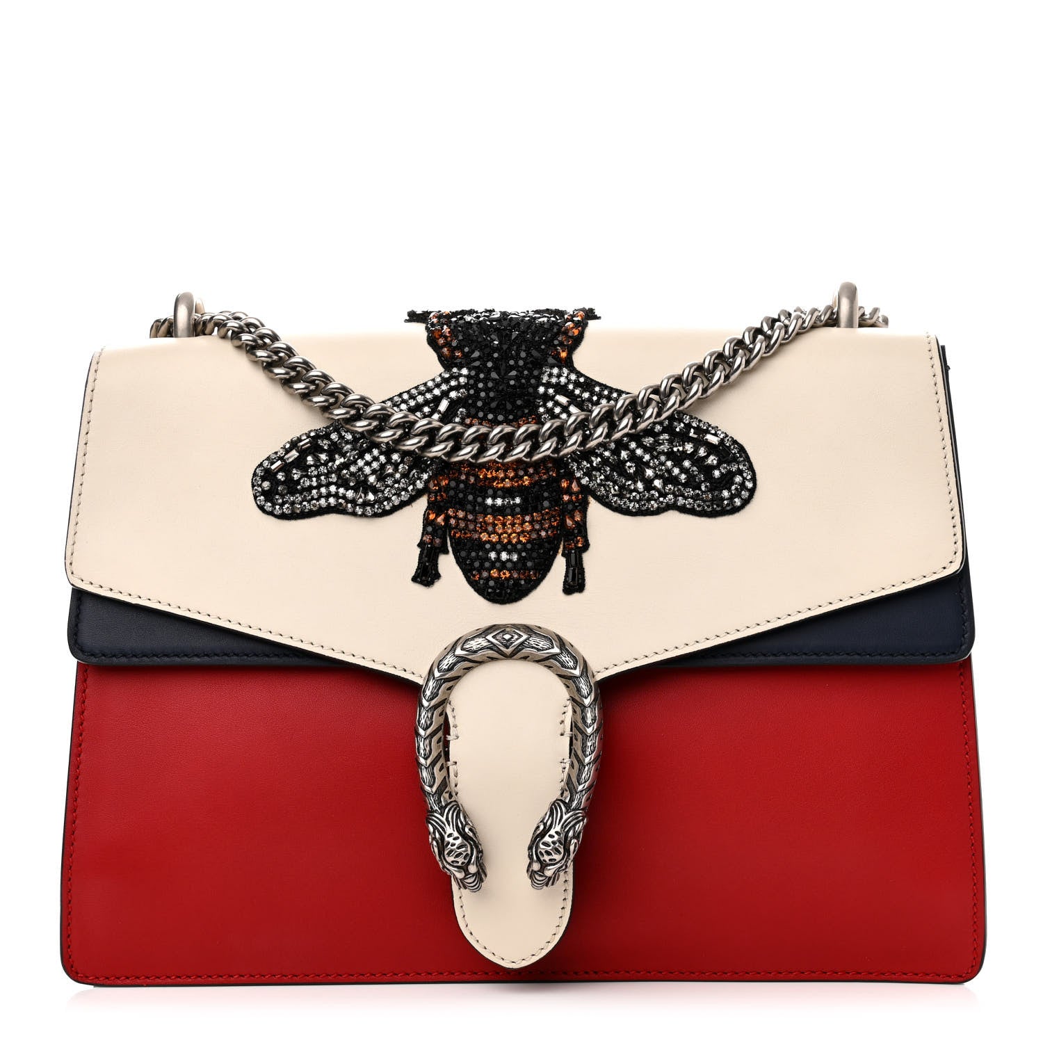 Gucci Calfskin Bee Embroidered Medium Dionysus Shoulder Bag White Blue Hibiscus Red 1 of 13