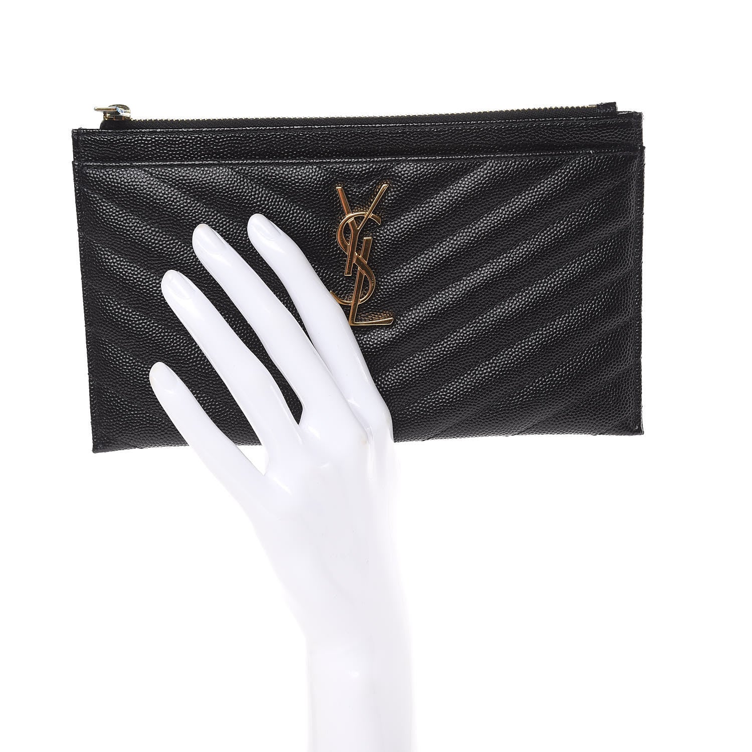 Saint Laurent Grain De Poudre Chevron Monogram Bill Pouch Black 2 of 12