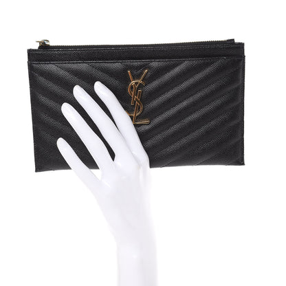 Saint Laurent Grain De Poudre Chevron Monogram Bill Pouch Black 2 of 12