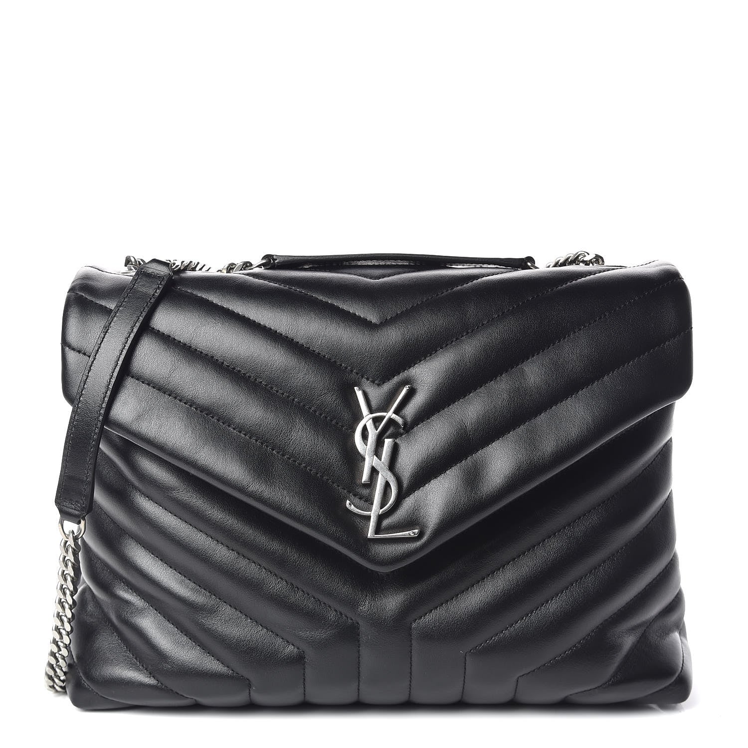 Saint Laurent Calfskin Y Quilted Monogram Medium Loulou Chain Satchel Black 1 of 12